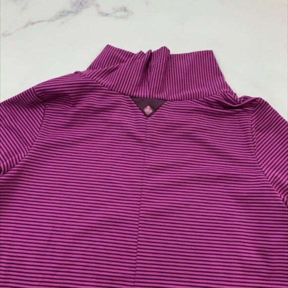Prana Womens Marin Cowl Neck Pullover Top Size L Pink Purple Striped Thumb Holes - Picture 3 of 3